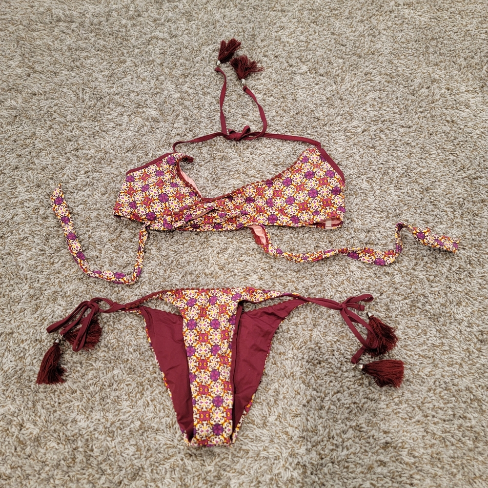 Floral Bikini Set with Tassels